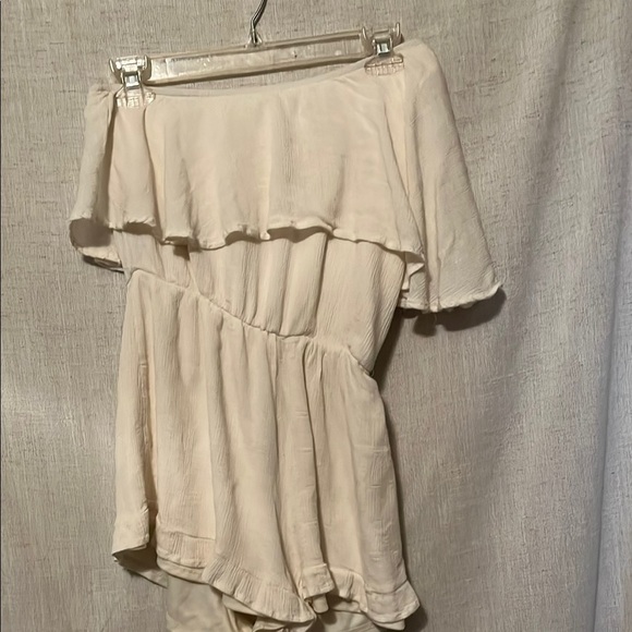 Altar'd State Cream Off-Shoulder Jumpsuit - Picture 1 of 5